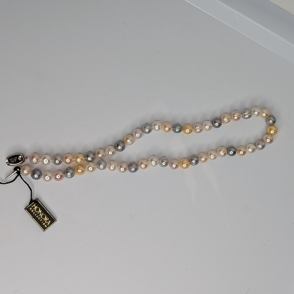 Honora Freshwater Pearl Necklace Pastel Multicolor Sterling Silver Strand Pouch - Picture 6 of 10